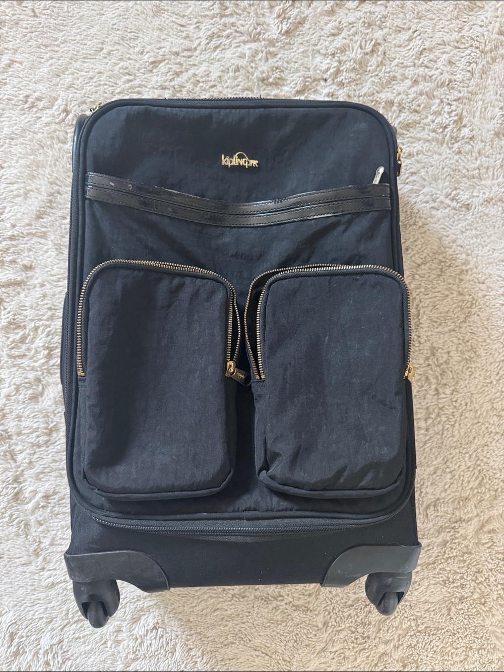 Kipling Black Rolling Suitcase with Dual Front Pockets